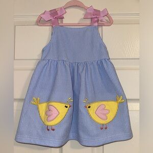 Sweet Heart Rose Blue Striped Dress with Yellow Chick Design